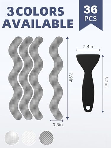 Secopad 36 PCS Anti Slip Shower Stickers, Safety Bathtub Strips Adhesive Decals with Premium Scraper for Bath Tub Shower Stairs (Grey) - color: Grey