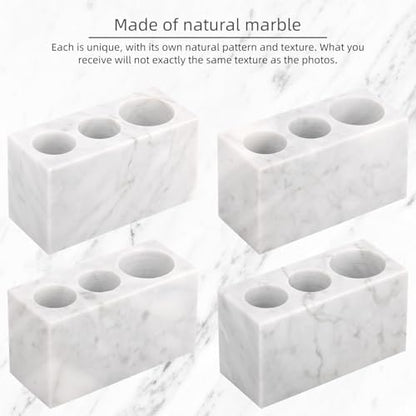 Natural Marble Toothbrush Holder, Carrara White, 3 Slots | Large Bathroom Organizer Countertop, Ventilation Design, Stone Toothbrush and Toothpaste Stand, Non-Slip Silicone Pads - color: Carrara White, size: 3 Slots