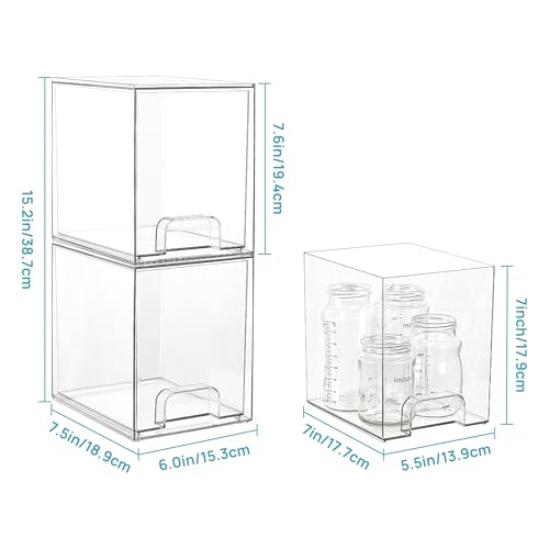 Vtopmart Clear Stackable Storage Drawers, 4 Pack Tall Plastic Organizers | Clear Pull-Out Drawers, Stackable Design for Skincare, Cosmetics, Beauty Supplies, Vanity, Bathroom, Cabinet and Countertop - style: 4pack High
