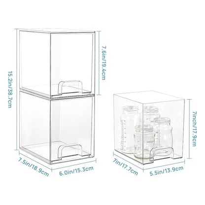 Vtopmart Clear Stackable Storage Drawers, 4 Pack Tall Plastic Organizers | Clear Pull-Out Drawers, Stackable Design for Skincare, Cosmetics, Beauty Supplies, Vanity, Bathroom, Cabinet and Countertop - style: 4pack High