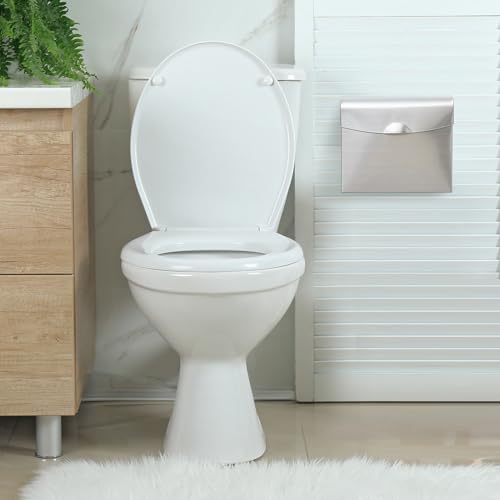 Tioncy 2 Pcs 9.5 x 7.9 in Sanitary Disposal Tampon Napkin Receptacle Wall Mounted Stainless Steel Flip Top Receptacle Bin Waste Trash Can Pads Holder Feminine Hygiene Container Bathroom (Silver) - color: Silver