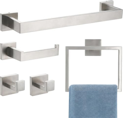 Brushed Nickel Towel Bar, SUS304 Stainless Steel Bathroom Hardware Set, Towel Racks for Bathroom Wall Mounted 16-Inches - color: Brushed Nickel（5 Piece）, size: 16 inches