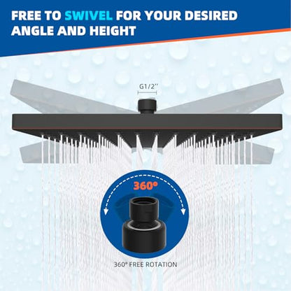 Hibbent cUPC Certified High Pressure 12'' Shower Head, Oil Rubbed Bronze | Thickness Metal Showerhead, Square Large Bathroom Rainfall Shower Head, Adjustable Brass Ball, Waterfall Full Body Coverage - color: Oil Rubbed Bronze, style: Square 12''