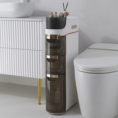 4 Tiers Narrow Bathroom Storage Cabinet with 3 Drawers,Movable Bathroom Floor Storage Cabinet with and Tissue Holder,Slim Cabinet for Small Space,Bathroom, Kitchen - style: 4-Tier-Rotatable Top