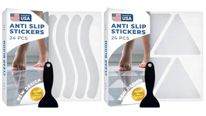 Wavy Line and Triangle – Anti-Slip Shower Stickers, 48 PCS Clear Adhesive Safety Strips