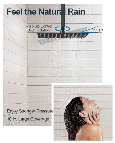 Matte Black 3-Function Shower System with 10" Rainfall & 6" Secondary Shower Head, Handheld Combo Set, Wall Mounted cUPC Certified Pressure Balance Valve - color: Matte Black