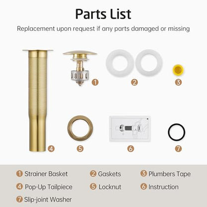 KES Sink Drain without Overflow Anti Clogging Pop Up Drain with Strainer Bathroom Sink Drain Assembly Brushed Gold, S2013D-BZ - color: Brushed Gold, style: for NO overflow sink,1-pack