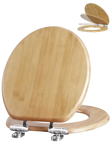 Angol Shiold ROUND Bamboo Toilet Seat Quick Release Soft Close 16.5Inch | Adjustable Zinc Alloy Strong Hinges, Light, Easy to Install & Clean, Up to 400 lbs (Round 16.5", Natural Bamboo) - color: Soft Close & Quick Release, size: Round -16.5"