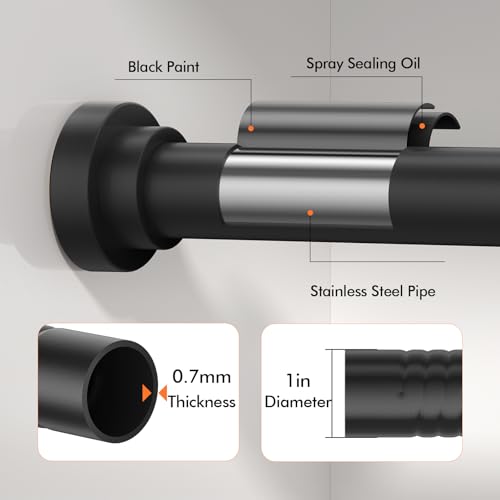Shower Curtain Rod 31-80 in Adjustable Curtain Rod No Drilling Black Tension Shower Rod Stainless Steel for Bathroom Room Divider - color: Black, size: 31"-80"