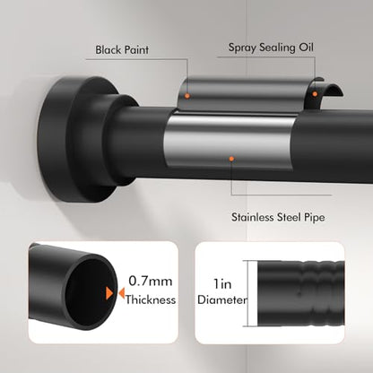 Shower Curtain Rod 31-80 in Adjustable Curtain Rod No Drilling Black Tension Shower Rod Stainless Steel for Bathroom Room Divider - color: Black, size: 31"-80"