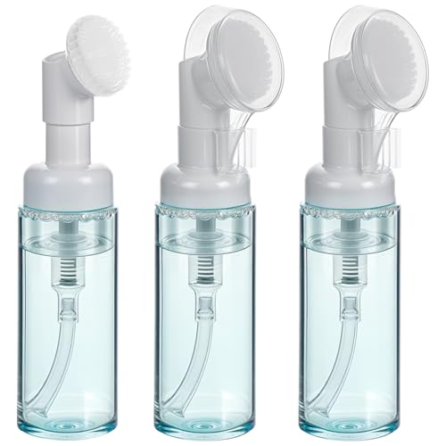 3 PCS Empty Foaming Pump Dispenser Facial Cleanser Foaming Bottle Small Mousse Foaming Soap Pump Container with Massage Clean Brush Head for Lash Cleanser Hand Soap Shampoo to Travel