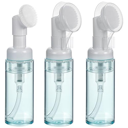 3 PCS Empty Foaming Pump Dispenser Facial Cleanser Foaming Bottle Small Mousse Foaming Soap Pump Container with Massage Clean Brush Head for Lash Cleanser Hand Soap Shampoo to Travel