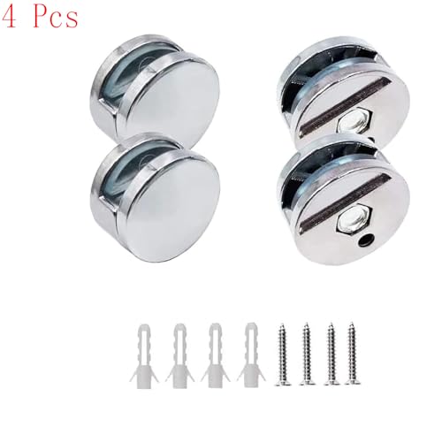 Mirror Clips, Zinc Alloy Mirror Floating Glass Clip - Small Round Wall Mounted Mirrors Bracket/Clip -Bathroom Mirrors Supporting Sheet Mirror Fixed Fitting - (4 Pcs)
