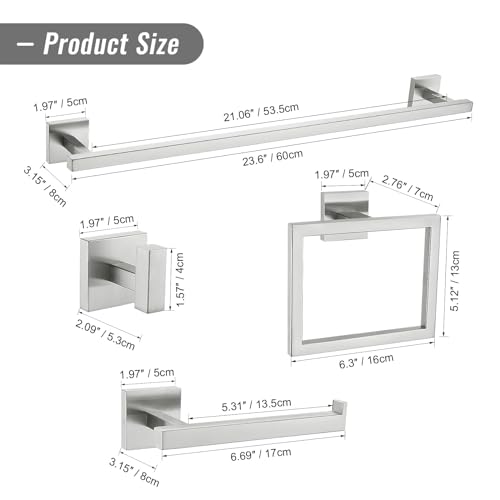 YACVCL Towel Bar Set, 5 Pieces Bathroom Hardware Set Brushed Nickel Bathroom Accessories, SUS304 Stainless Steel Towel Racks Holder Set Wall Mounted 23.6 Inch - color: Brushed Nickel, size: 5 Pieces