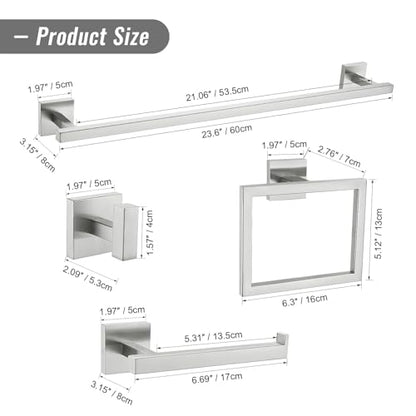 YACVCL Towel Bar Set, 5 Pieces Bathroom Hardware Set Brushed Nickel Bathroom Accessories, SUS304 Stainless Steel Towel Racks Holder Set Wall Mounted 23.6 Inch - color: Brushed Nickel, size: 5 Pieces