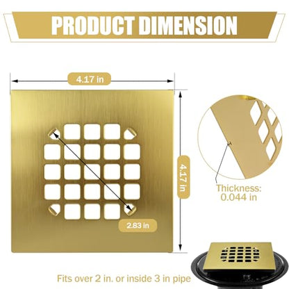 4-1/4" Square Shower Drain Cover, Stainless Steel Hair Catcher Strainer | Catches Hair & Debris Before Clogs - Precision grid traps hair and soap scum while allowing full flow