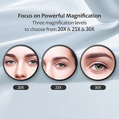 MIYADIVA 30X Magnifying Mirror, Small Travel Mirror with Suction Cup and Tweezers, 3.5 Inches - color: Black-30x