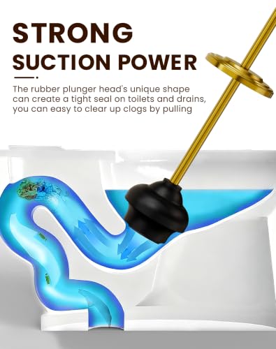 Dowry Toilet Plunger with Holder for Bathroom Gold 18.7In | Hidden Toilet Bowl Cleaners Long Handle with Cover Powerful Force Suction Cup Heavy Duty Deep Cleaning Gold 18.7In - color: Gold