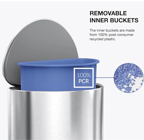 simplehuman Semi-Round Step Can, 6L / 1.6 Gallon Bathroom Trash Can, Liner Pocket®, Sleek Internal Hinge, 150,000-Step Pedal, Lid Shox® Silent Close, White Steel - color: White Steel