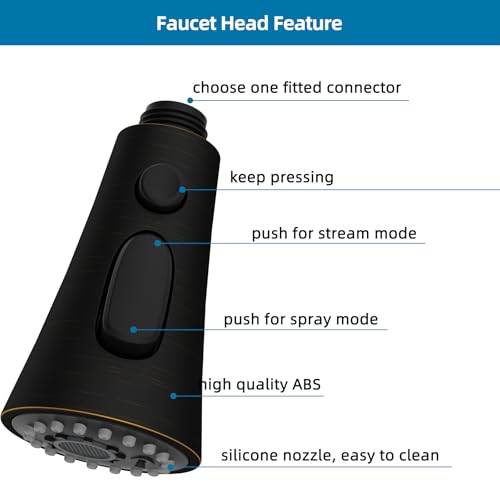 Universal Kitchen Faucet Head, 3 Modes, 15 Adapter Kit, Oil Rubbed Bronze | NSF/ANSI/CAN 372 Certified, Compatible with Kohler/Moen/Delta, 3 Function Pull Down Sink Faucet Spray Head Replacement, G1/2 - color: Oil Rubbed Bronze