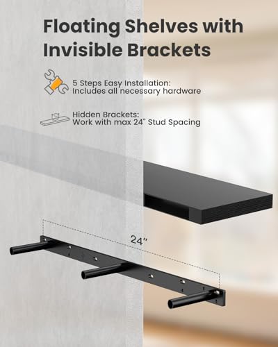 AMADA HOMEFURNISHING Floating Shelves Wall Mounted, 47 x 8 Inch Wall Shelves for Bathroom, Bedroom, Living Room, Black Shelves Set of 2 - color: Black, size: 47 inches
