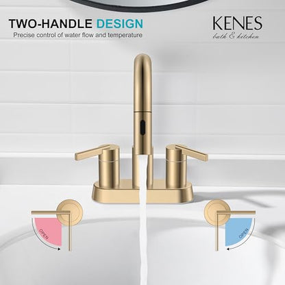 Champagne Bronze Pull Down Centerset Bathroom Faucet 4 Inch 2 Handle | Pull Out Bathroom Faucet with Pop Up Drain & Supply Lines, Lead-Free cUPC & NSF Certified, 3 Hole Faucet for Vanity RV Bar - color: Champagne Bronze