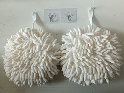 Ivymei 3 Pack Fuzzy Chenille Hand Towels Ball,Hanging Hand Towel with Loop for Kitchen Bathroom,Quick Dry Absorbent Hand Bath Towel(White) - color: White