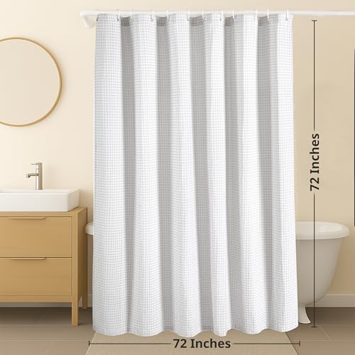 LANE LINEN Classic Hotel Shower Curtain for Bathroom - 72W x 72H - Luxury Waffle Weave - Heavyweight Fabric that Hangs Well, Water Repellent & Quick Dry - Header with Stainless Steel Grommets - White - color: 04: Waffle - White, size: 72"W x 72"L (Pack of