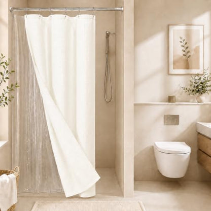 LaCyan Waterproof Waffle Shower Curtain, 258GSM Heavy Duty 3 Piece Set with Clear Liner and 6 Stainless Steel Hooks, Polyester Fabric Shower Curtains for Bathroom, Machine Washable, 36x72 Inch, Cream - color: Cream, size: 36"W x 72"L (Pack of 1)