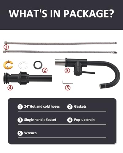 Tohlar Black Bathroom Faucet with 2 Mode Sprayer | Single Hole Bar Sink Faucet, 360° Swivel, with Pop Up Drain, for Vanity RV Laundry - color: Matte Black