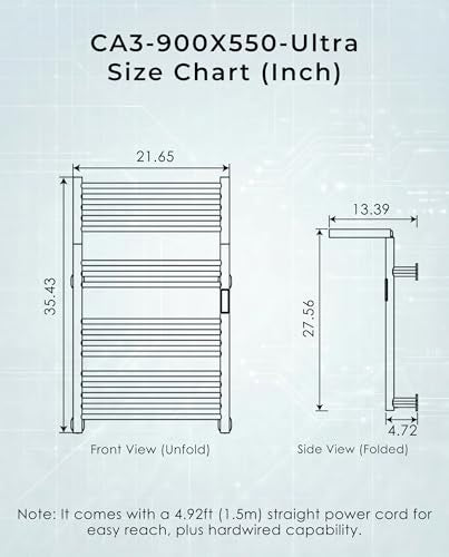 Heated Towel Rack Foldable Smart Dual-Zone APP No-Drill Brushed CA3 - color: Brushed, size: Ultra-17Bar H35.43 x W21.65