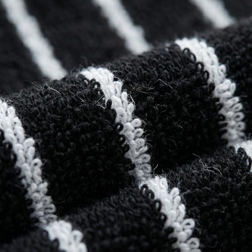 Black and White Hand Towels Bathroom Cotton Striped Towels, 13 x 29 Inches, Lightweight Quick-Dry Absorbent, 6 Piece Set - color: Black