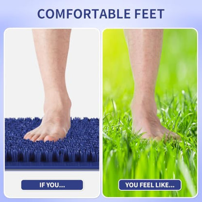 Yolife Shower Foot Scrubber Mat, Anti-Slip Bath Mat with Scrub Bristles, Soft Shower Foot Massager with Strong Suction Cups for Soothe Achy Feet (Navy Blue, 25.6" x 13.4") - color: Navy Blue, size: 25.6" x 13.4" (Rectangular)