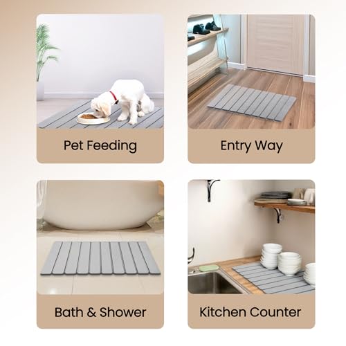 Day Moon™ Foldable Stone Bath Mat, Diatomaceous Earth Shower Mat, Non-Slip Super Absorbent Quick Drying Bathroom Floor Mat, Natural, Easy to Clean (23.6 x 15.35 Dark Grey)