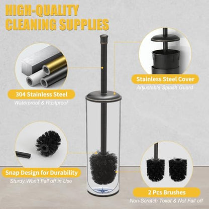Toilet Brush and Holder, Toilet Cleaner Bowl Set with Two Brush with Extra Long Handle, Durable Bristles Toilet Scrubber and Covered Holder, Drip-Proof Stainless Steel Oil Rubbed Bronze - color: Oil Rubbed Bronze