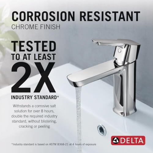 Delta Modern Chrome Bathroom Faucet 1 Hole, Single Hole Bathroom Sink Faucet for Vanity, Push-Pop Drain Assembly, Chrome 581LF-PP