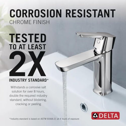 Delta Modern Chrome Bathroom Faucet 1 Hole, Single Hole Bathroom Sink Faucet for Vanity, Push-Pop Drain Assembly, Chrome 581LF-PP