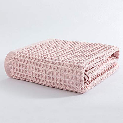 Cotton Material Waffle Bath Towel Soft Absorbent Towel for Bathroom Hotel Household Quick Drying(Pink 34 x 74cm) - size: Pink 34 x 74cm
