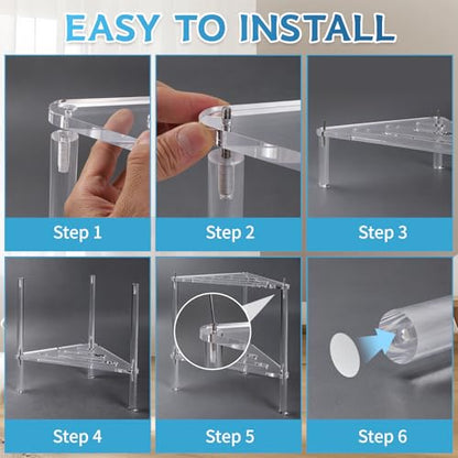Acrylic Corner Shower Stool for Shaving Legs - Clear Triangle Shower Stool with 2-Tier Storage Shelf - Modern Bathroom Step Stool - Includes 1 Bath Sponge & 2 Shower Loofahs for Exfoliation