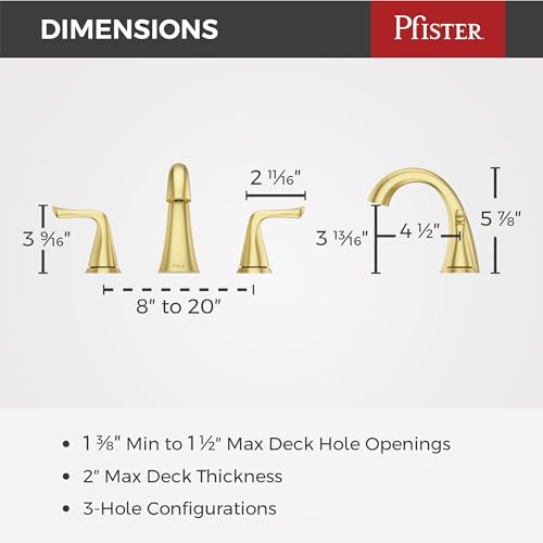 Pfister Willa Bathroom Sink Faucet 8 in Widespread 3 Hole Double Handle Brushed Gold Finish NSF Certified Push & Seal Drain TiteSeal Technology Vanity Faucet LF049MALBG - color: Brushed Gold, size: 1 Pack