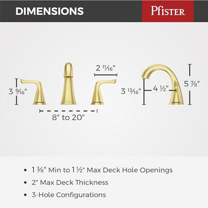 Pfister Willa Bathroom Sink Faucet 8 in Widespread 3 Hole Double Handle Brushed Gold Finish NSF Certified Push & Seal Drain TiteSeal Technology Vanity Faucet LF049MALBG - color: Brushed Gold, size: 1 Pack