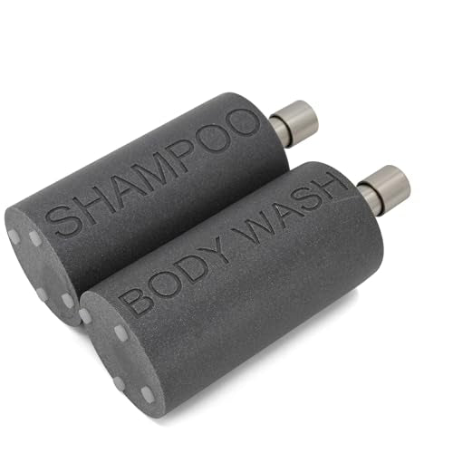Resin 2 Pack Shampoo, Conditioner or Body Wash Dispenser Set, Luxurious Refillable Pump Bottles with Matte Pump Top and Embossed Text, Durable Design for Bathroom and Shower - color: Gray Shampoo & Body Wash