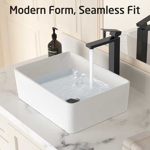 KES Bathroom Faucet Black Vessel Sink Faucet cUPC Certified, Single Hole Tall Bathroom Faucet Stainless Steel, L3156BLFF12-BK - color: Black, style: NO Drain - TALL Faucet for Vessel Sink