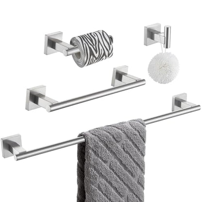 Suyar Bathroom Hardware Set Brushed Nickel, Bathroom Accessories 4 Pieces | Include Robe Hook, Toilet Paper Holder, Hand Towel Holder, Towel Bar, SUS304 Stainless Steel, Wall Mounted - color: Brushed Nickel