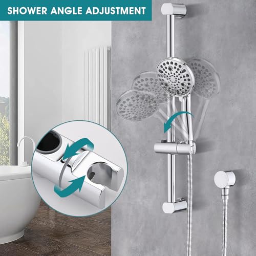 Hand Shower with Slide Bar, High Pressure 10 Setting Handheld Shower Head, Adjustable Height 24" Slide Bar, Wall Supply Elbow and 6.6ft Extra Long Shower Hose - Chrome - color: Chrome
