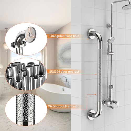 32 Inch Polished Chrome Shower Grab Bar with Anti-Slip Knurled Grip | YuanDe Stainless Steel Bathroom Grab Bars,Shower Handrail Support, Handicap Elderly Balance Assist Handles-2Packs - color: Chrome, size: 32inch-2Pack
