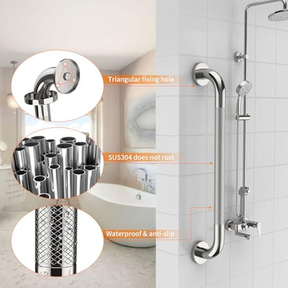 32 Inch Polished Chrome Shower Grab Bar with Anti-Slip Knurled Grip | YuanDe Stainless Steel Bathroom Grab Bars,Shower Handrail Support, Handicap Elderly Balance Assist Handles-2Packs - color: Chrome, size: 32inch-2Pack