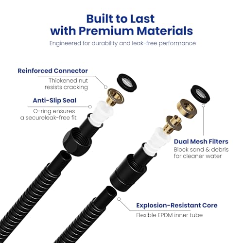 JOMOO Shower Hose, 118 Inch Extra Long Stainless Steel Handheld Shower Hose Extension/Replacement with Brass Insert and Nut, Flexible Anti-Kink Shower Head Hose for Bathroom, Matte Black - color: Matte Black, size: 118 Inch