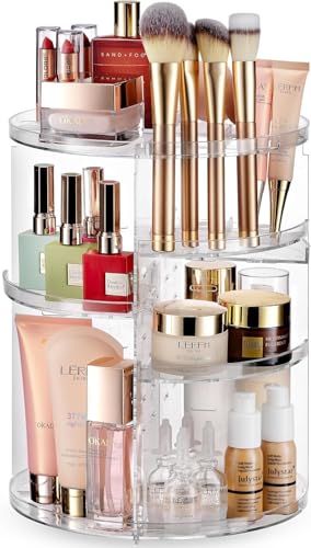 Masirs 360 Rotating Makeup Organizer Countertop, Adjustable Shelf, Clear | 360-Degree Rotating Makeup Organizer, Adjustable Shelf Height, Cosmetic Perfume Skincare Storage, Vanity Countertop, Clear - color: Clear