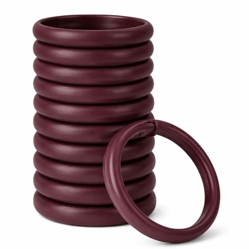 12 Piece Plastic Basic Locking Round Hook Easy Gliding Shower Curtain Rings Fits All Standard Size Shower Rods (Burgundy) - color: Burgundy